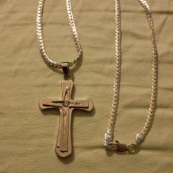 Herringbone Chain With Cross In Perfect Condition 