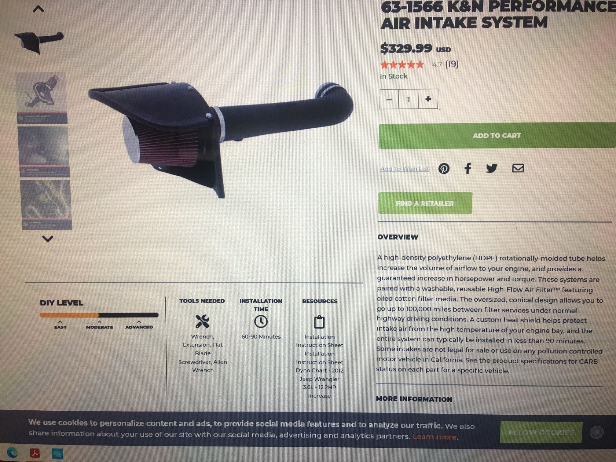 K&N Air Intake System for Jeep Rubicon Jk