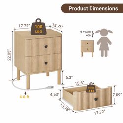 New -Nightstand with Charging Station Outlet & Solid Wood Legs