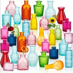 32-Piece Colorful Vintage Glass Bud Vases Set – Wedding & Table Decor