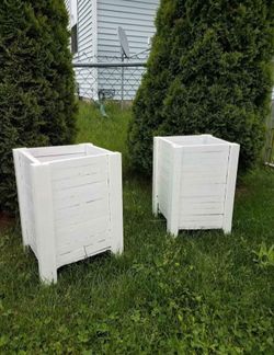 Two Handmade Wood Planters- White finished