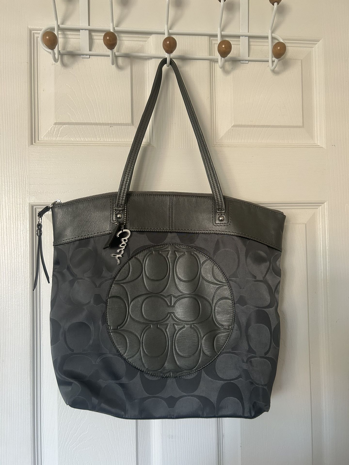Coach Large Tote Bag | Steel Gray | Jaquard & Pebbled Leather