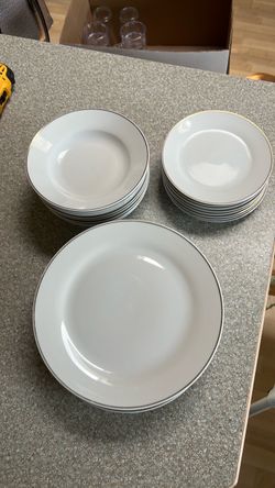 White Ceramic Plates with Gold Rim Set