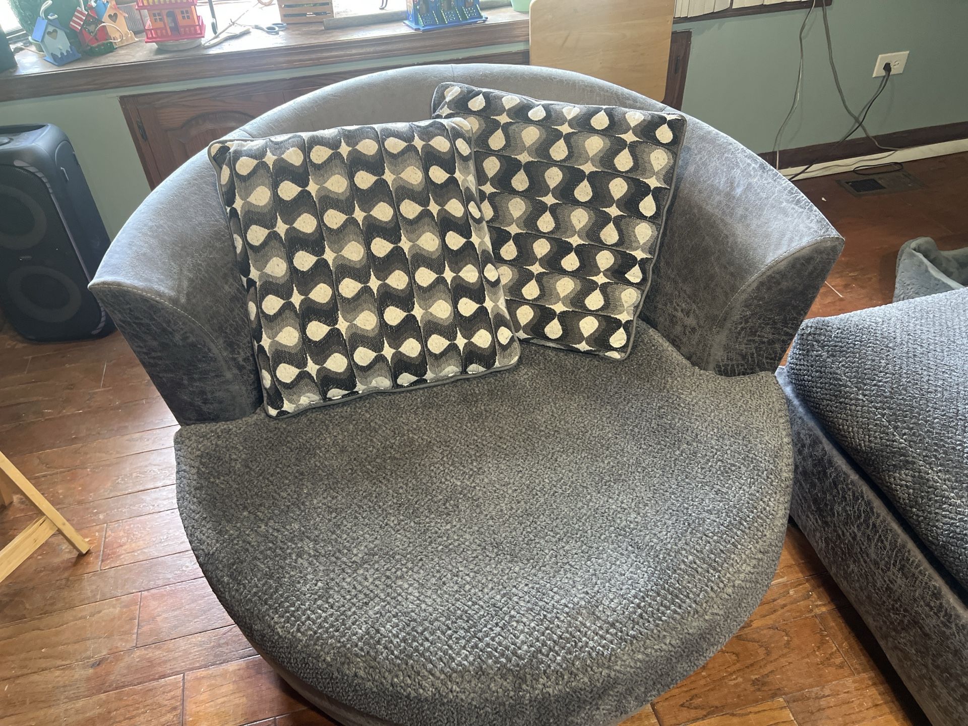 Two Piece Gray Sectional Couch With Swivel Loveseat