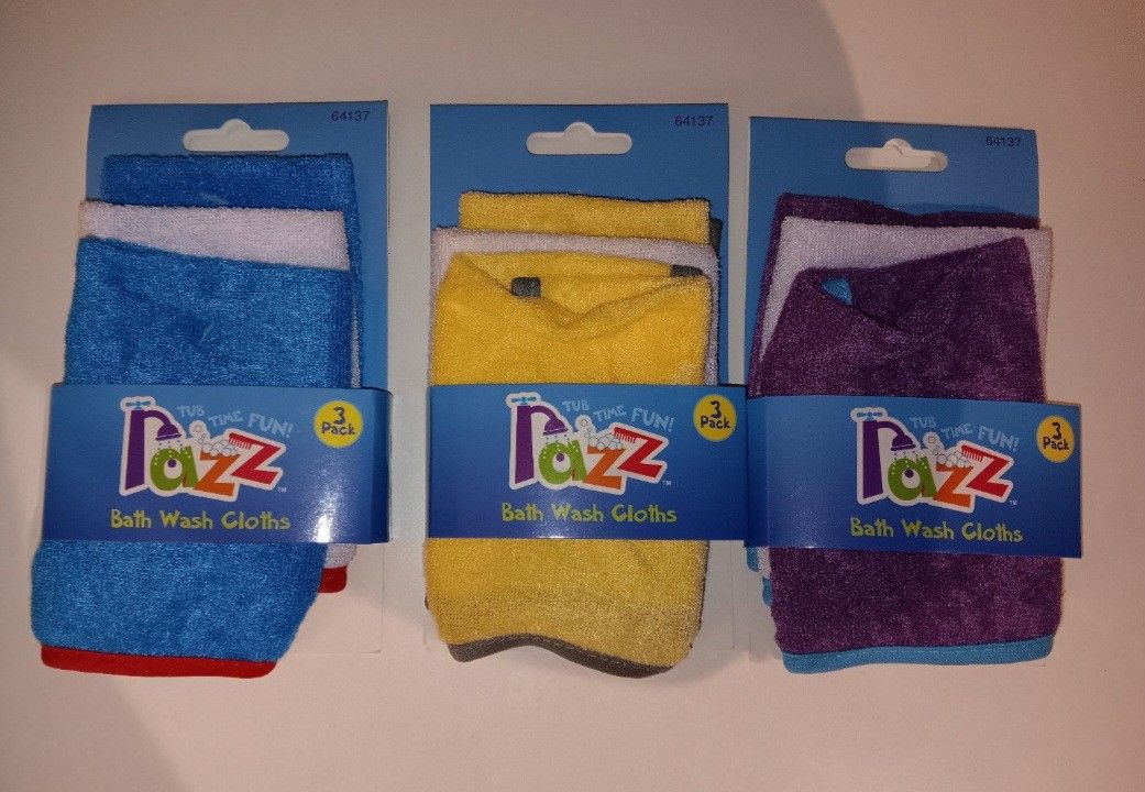 Razz Tub Time Fun Baby Bath Wash Cloths 3 Packs of 3