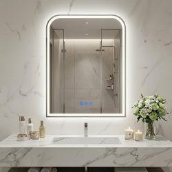 LED Bathroom Mirror 24" L x 32" W, LED Mirror with Lights for Bathroom, Lighted Vanity Mirrors for Wall, Anti-Fog, Dimmable, Tempered Glass