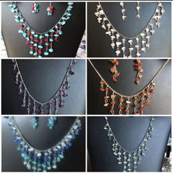 💚 Handmade Quartzs And Stones Choker Set Necklace/Earrings 
