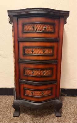 Vintage Tropical / Coastal 4-Drawer Accent Chest | Nightstand | Accent Side Table Beautiful 4-drawer accent chest featuring woven wicker drawer front