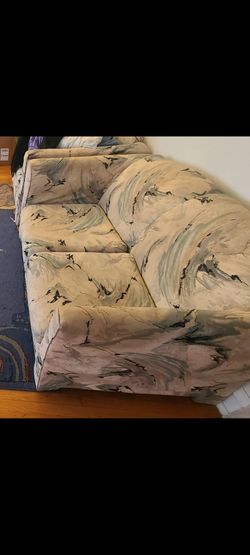 Vintage Abstract Pattern Sofa & Matching Armchair Set ...Blue Area Rug
