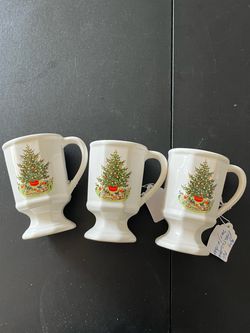 Christmas Tree Footed Ceramic Mugs Set of 3