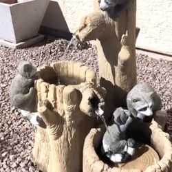 Water Fountain, Cast Stone, Raccoons Mischief.