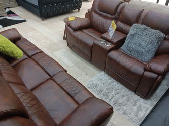*Wow*---Santiago Brown Leather Reclining Sets---Now $999---Delivery And Easy Financing Available 