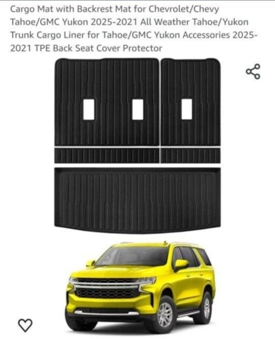 JUZISHCargo Mat with Backrest Mat for Chevrolet/Chevy Tahoe/GMC Yukon 25 - 21 All Weather Tahoe/Yukon