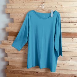 CHICO’S Beachside Blue 3/4 Sleeve Knit Pima Tunic Basic Tee Top Size Xl / 3 NWT