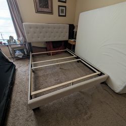 Queen Baconton Upholstered standard bed frame only beige