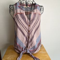 Anthropologie Maeve Purple and Cream Buttoned Tie Front Tank Top sz 2 boho