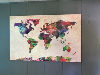 Watercolor World Map Canvas Wall Art