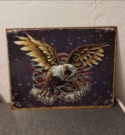 Rustic eagle live to ride metal tin wall decor sign