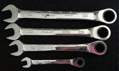 Set Stanley Combination Ratcheting Wrenches Taiwan Forged Alloy Steel 12 Pt SAE