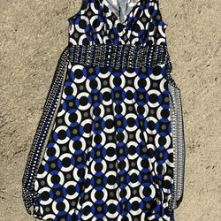 Blue White Black Patterned Short Dress