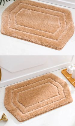 Beige Non-Slip bath rug- Soft Absorbent polyester, Skid- Resistant Backing,  Machine Washable 20Wx32L