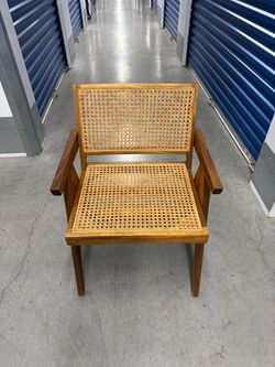 Set of 8 Mid-Century Modern Solid Wood & Cane Dining Arm Chairs