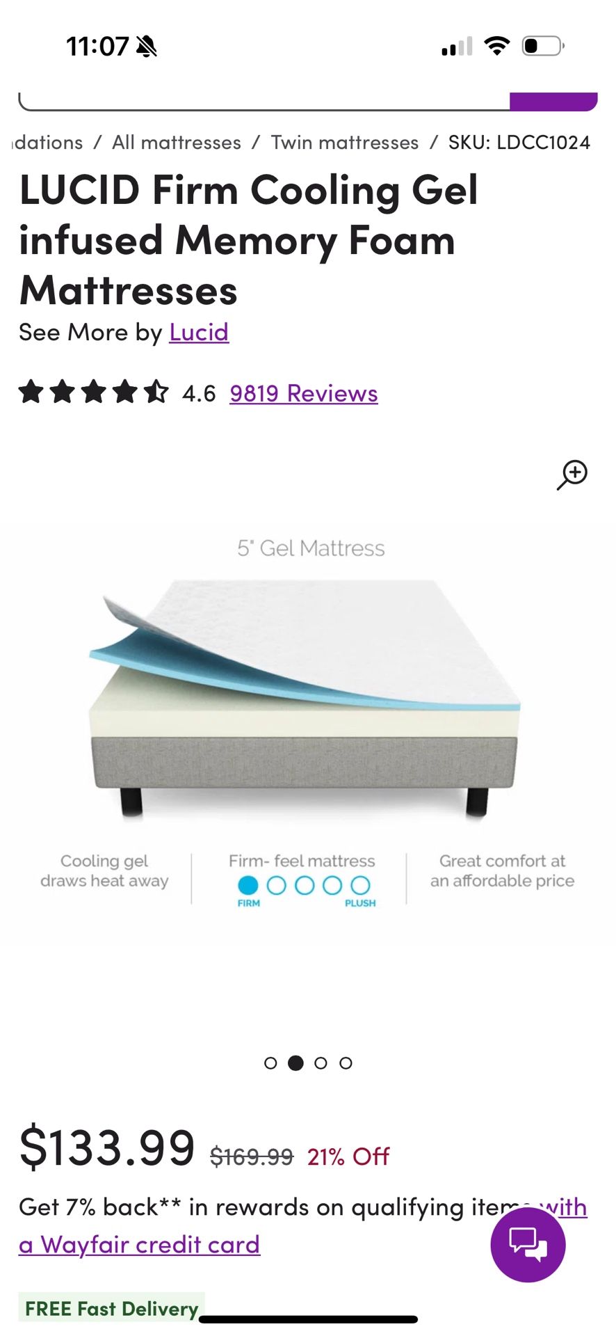 LUCID Firm Cooling Gel infused Memory Foam Mattresses