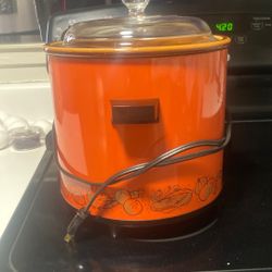 Vintage Rival Crock Pot Flame Orange 3100 Slow Electric Stoneware Cooker