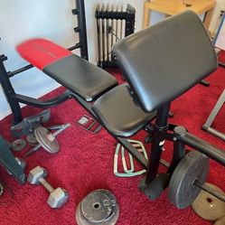 Gym Combo bench press Leg extension curls weights bars equipment Exercise