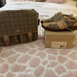 Coach Leatherware Atlantic Light Brown Classic Women’s Shoe (Size 7.5, Made in Italy) & Matching Messenger Crossbody Bag