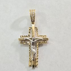 14kt Gold And White Gold CZ Stone Crucifix Charm