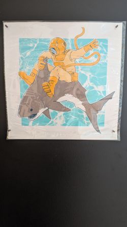 Screen Print Diver on Shark by Brainfreeze Press