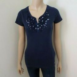 Hollister Navy Sequined Tee XS