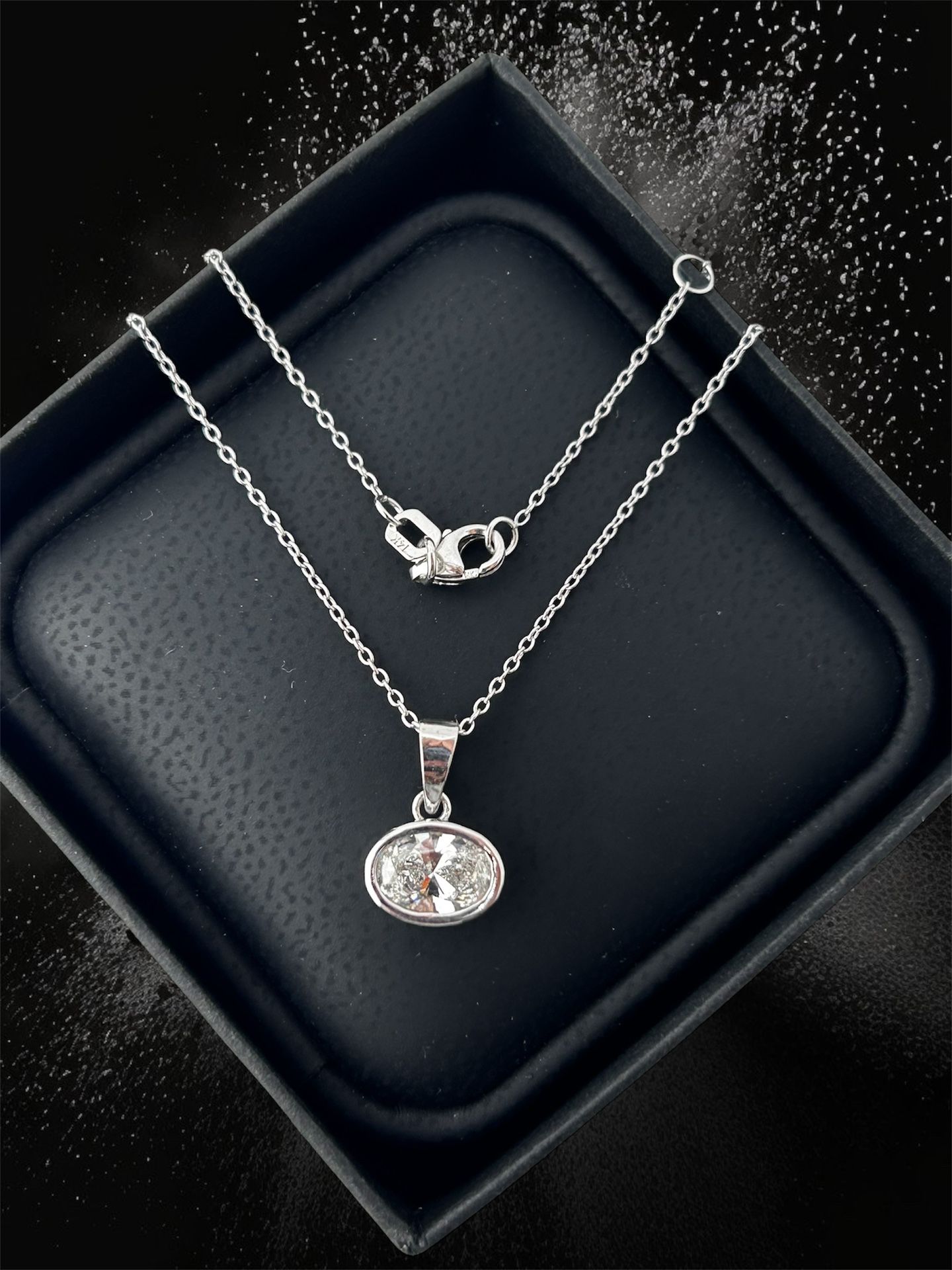 1 Ct Oval Cut Lab grown Diamond Bezel Pendant In 14k White Gold