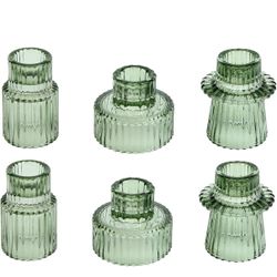 Taper Glass Candlestick Holders Tealight Candle Holders for Table Centerpieces, Wedding Decor and Dinner Party (6 Pcs, Green)