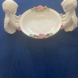 Vintage Ceramic Cherub and Rose Decorative Bowl