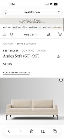 West Elm Andes sofa 86in