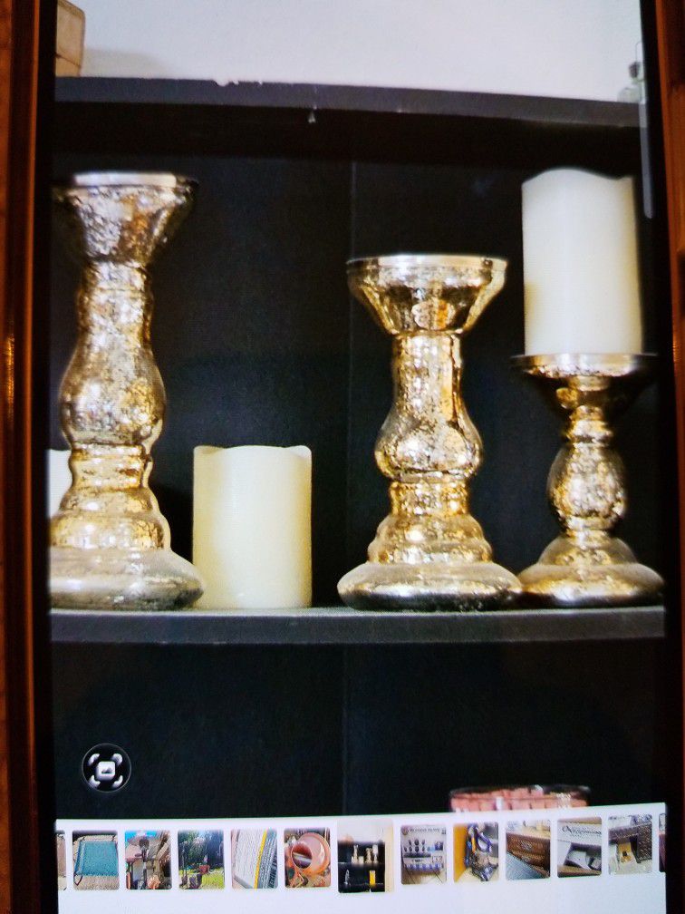 Mercury Glass Candle Holders, Set Of 3