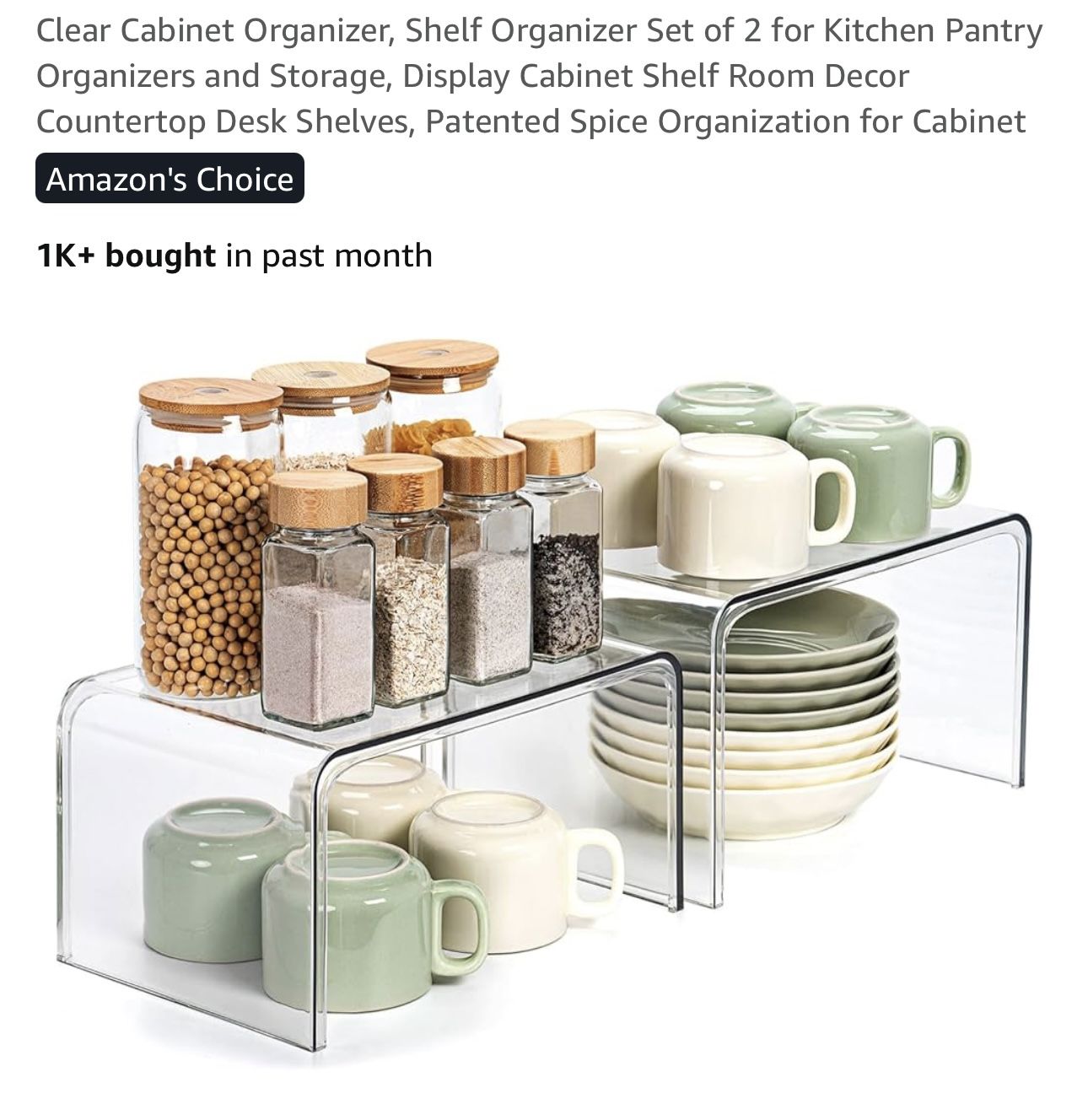 Clear Cabinet Organizer, Shelf Organizer Set of 2 for Kitchen Pantry Organizers and Storage, Display Cabinet Shelf Room Decor Countertop Desk Shelves,