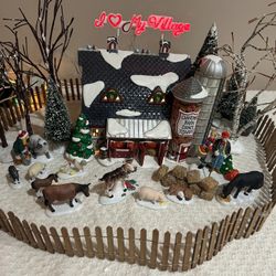 Dept 56 Snow Village Complete Scene! Lighted Christmas Barn dance