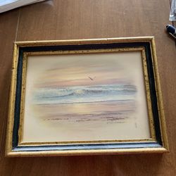 Vintage Beach Painting, Framed