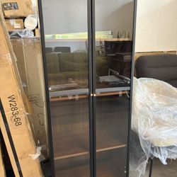 23.6'' W Display China Cabinet Liquor Curio Cabinet, Mid Century Modern Wooden Tall Kitchen Hutch with Glass Door and Storage Shelf for Dining Room ,W