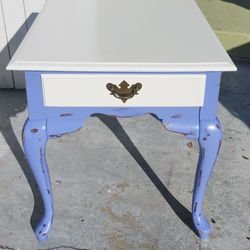French Blue and White Queen Anne End Table