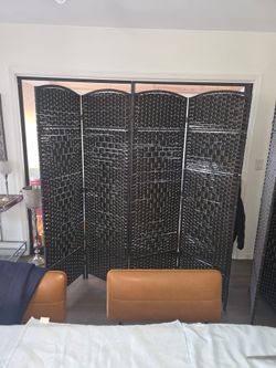 Black Woven 4-Panel Room Divider Screen