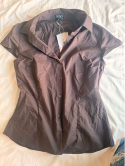 Brown short sleeve button up top