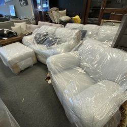 Custom Fabric 4 Piece Set $1500 All New. Sofa love Chair & Ottoman 