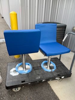 Set of 2 Modern Blue Swivel Bar Stools – Like New