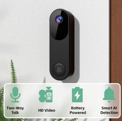 Smart Doorbell with Chime, Live Video, Night Vision, Two-Way Communication, 2.4ghz WiFi Battery Door Cameras Suitable for Apartments