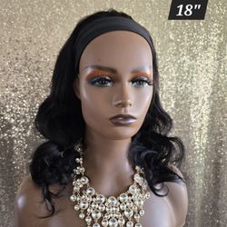 18" Human Hair Headband Wig New Body Wave New 