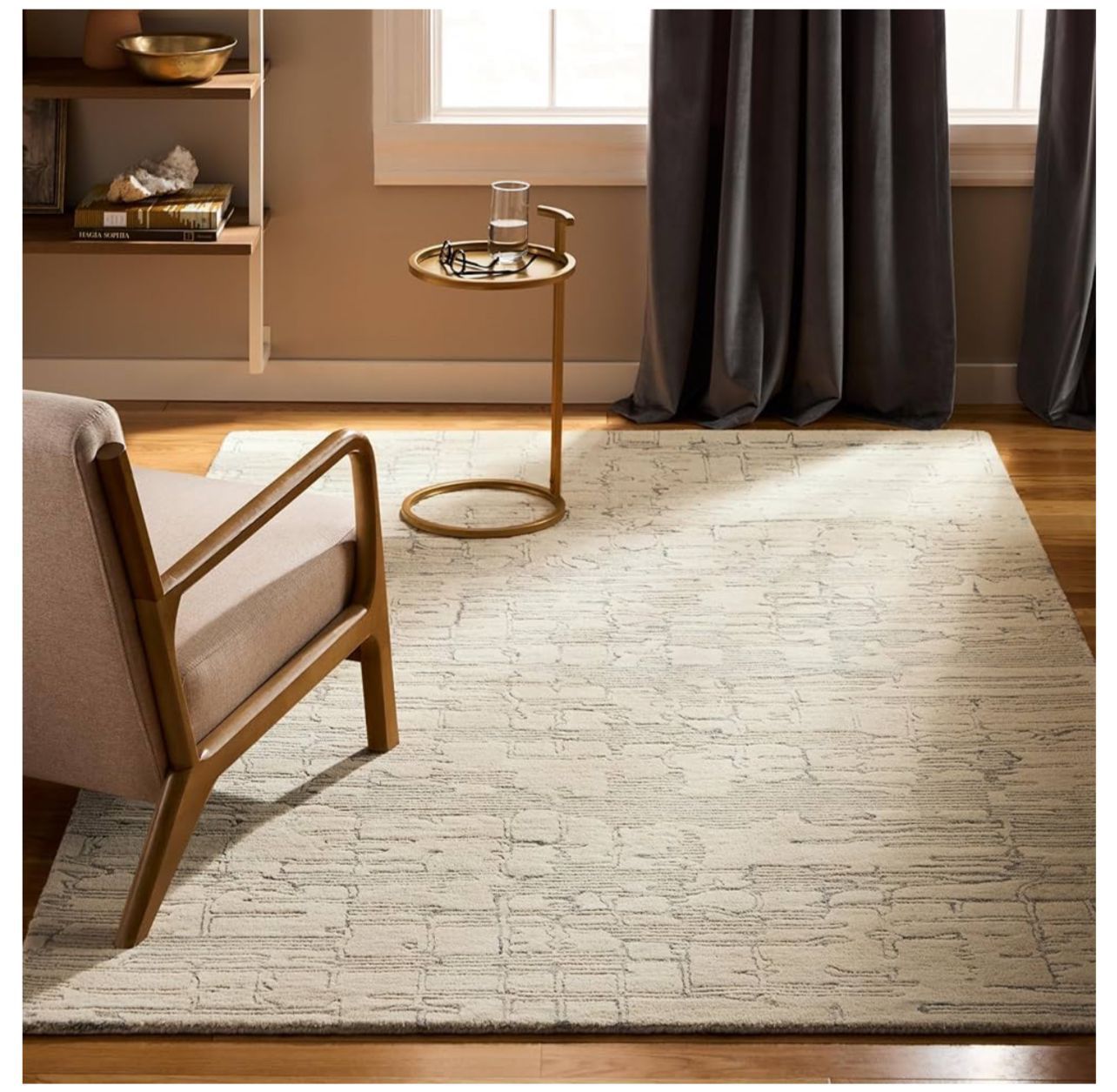 Brand New In The Box- TOWN & COUNTRY LUXE Remi Abstract Line Art Handcrafted 100% Wool Area Rug, Beige/Blue, 6"x9"